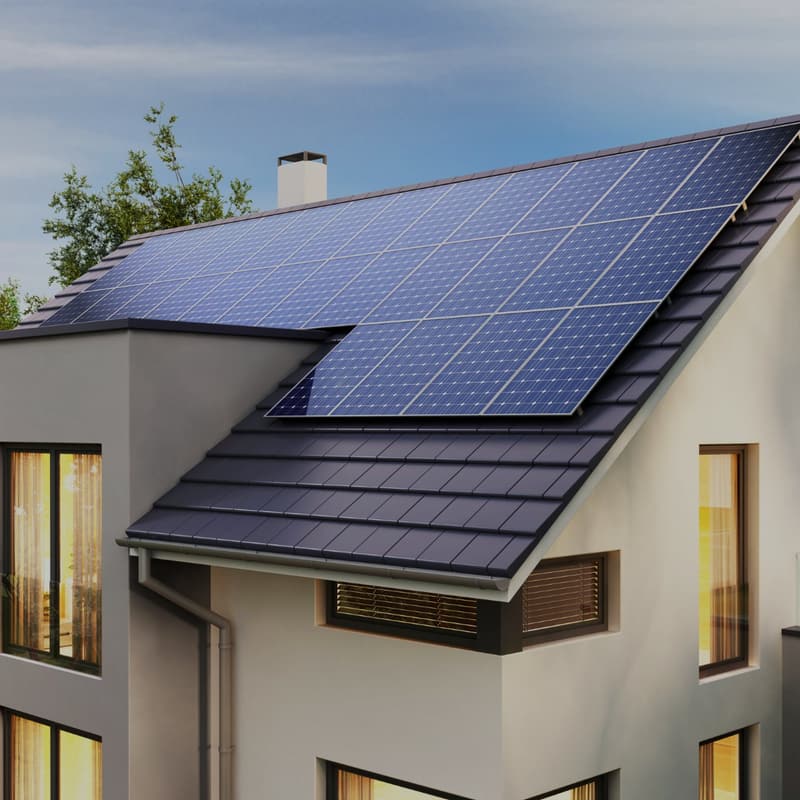 Photovoltaikanlage auf dem Ziegeldach eines Einfamilienhauses